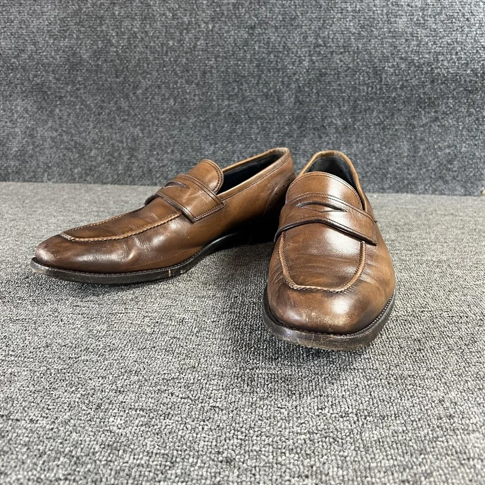 Ermenegildo Zegna Shoes Mens 10 Brown Leather Penny Loafer Dress Slip On Italy